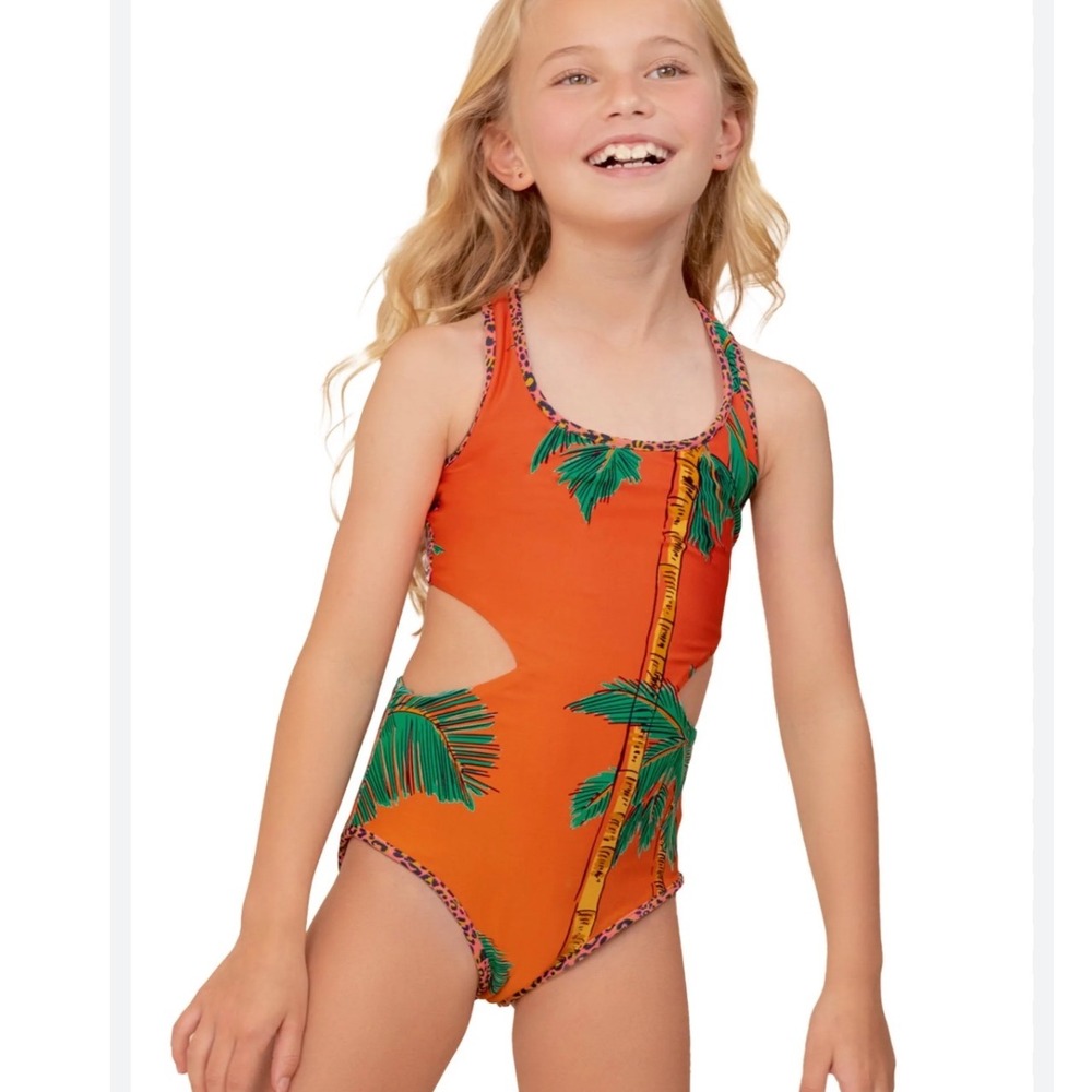 MAAJI GIRLS STANDARD ONE PIECE SWIM CUT OUT PALM‎ TREE SIZE 8 NT